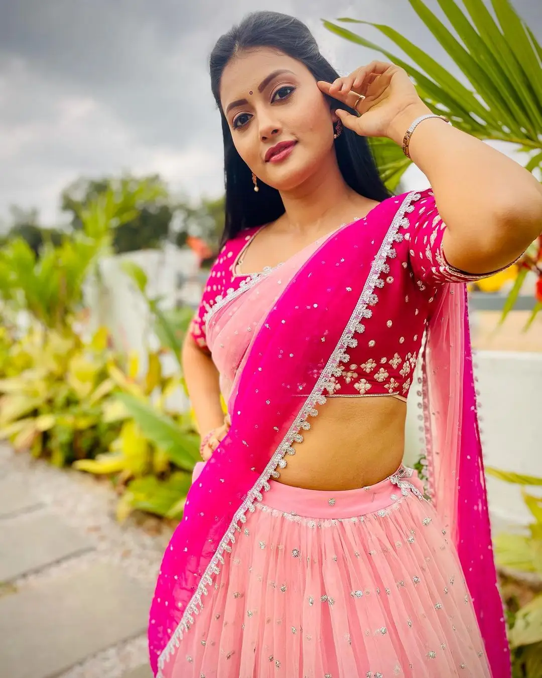 Telugu TV Actress Debjani Modak Stills In Pink Lehenga Choli